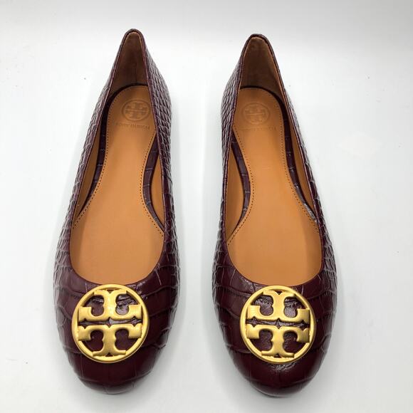 Tory Burch Womens Chelsea Ballet Croco Emboss Gold Logo Cap Toe Flat 7.5 New - Picture 3 of 6